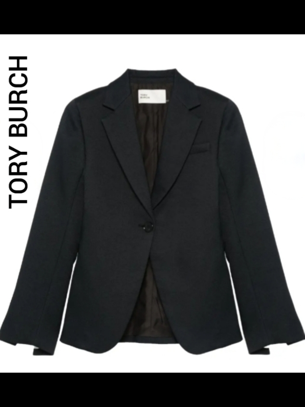 New Tory Burch Black Textured Crepe Single-Button Tailored Blazer (C-19)